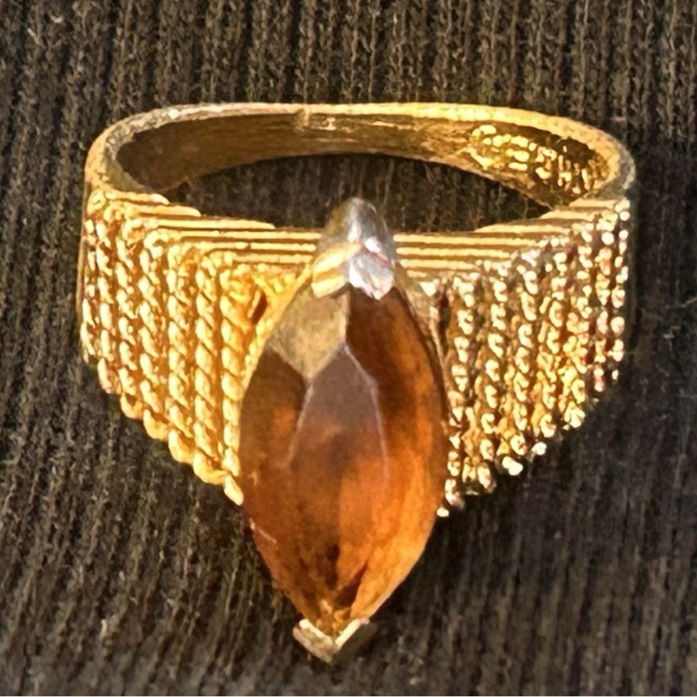 18KT Gold Plated Smoky Quartz Marquise Cut Solitaire Ring